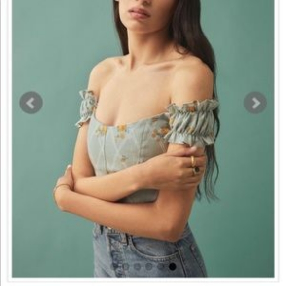 Reformation Alcove linen top in Celia floral gingham print - Picture 2 of 4